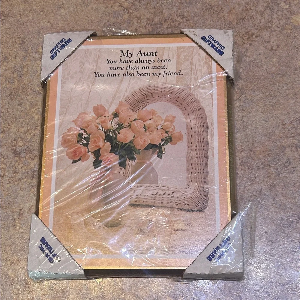 Vintage Wooden Floral “My Aunt” Plaque Made in USA 7”x 8.5” New Old Stock